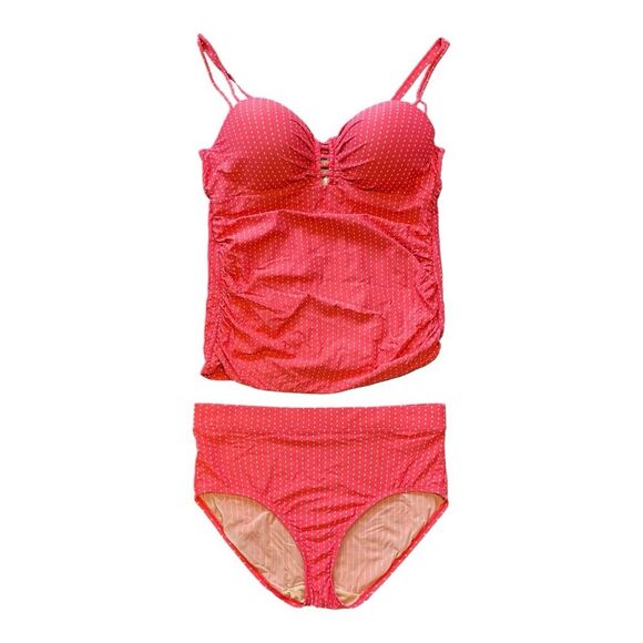 Lane Bryant Swim by Cacique Coral Dot Underwire Tankini Brief Set 38DD 14 - Picture 5 of 12